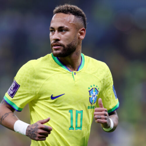 LUSAIL CITY, QATAR - NOVEMBER 24: Neymar of Brazil looks on during the FIFA World Cup Qatar 2022 Group G match between Brazil and Serbia at Lusail Stadium on November 24, 2022 in Lusail City, Qatar. (Photo by Francois Nel/Getty Images)